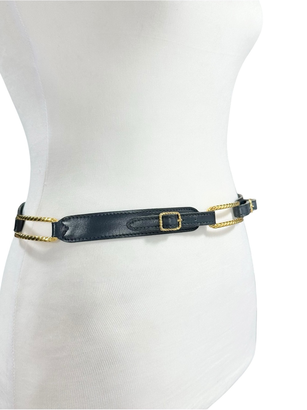 Gucci Gold & Navy Blue Leather Adjustable Vintage Classic Slim Belt Size 72/28 - Picture 4 of 15